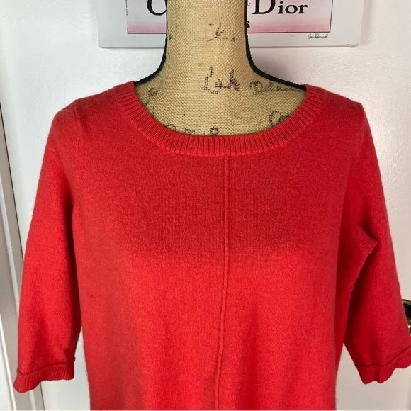 Blouse Woman Extra Fine Merino Wool Sweater Sweatshirt 3/4 Sleeve 1X Plus Red - Picture 3 of 11